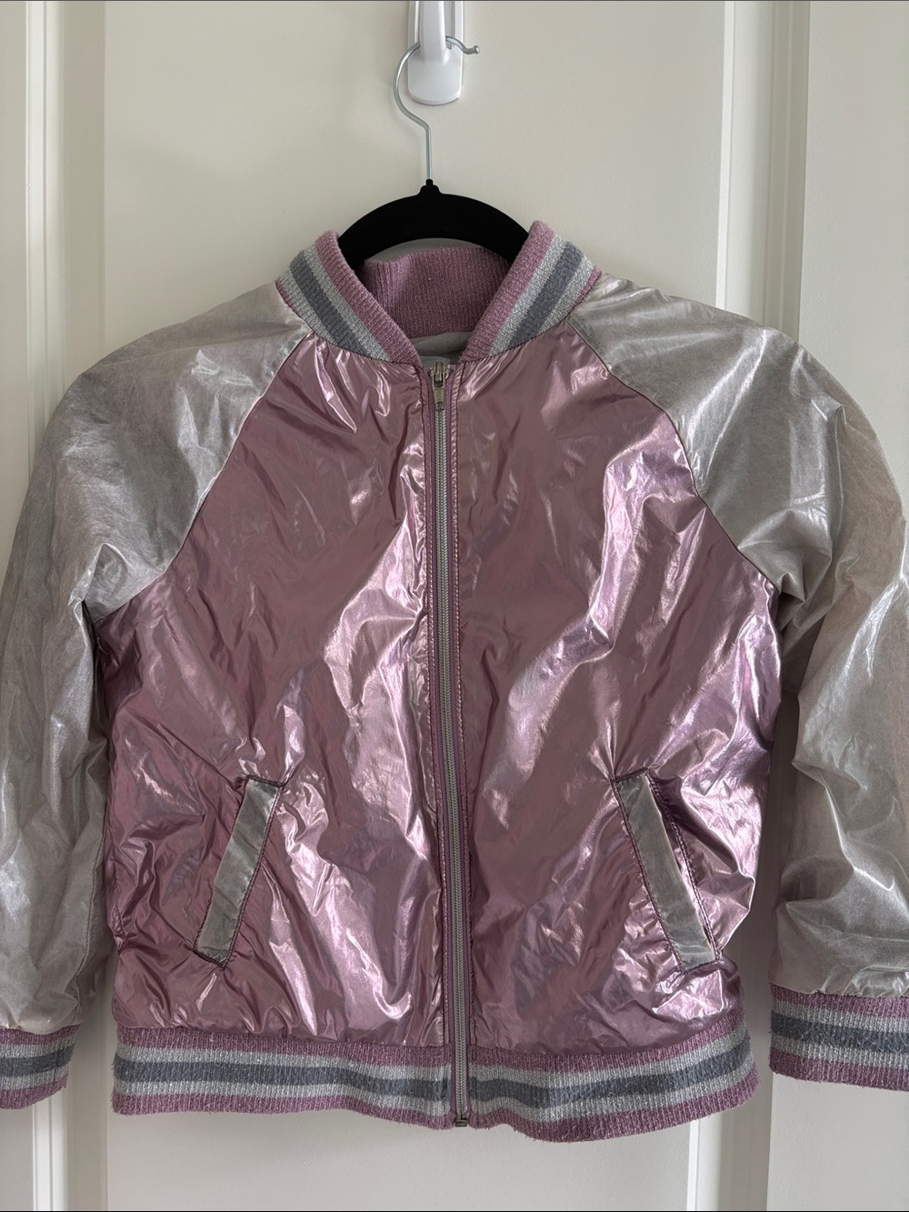 MGirls' Metallic Pink & Silver Bomber Jacket